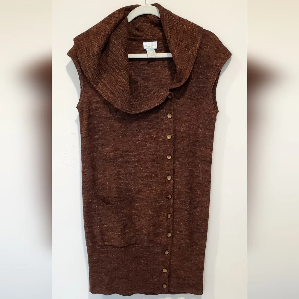 Tracy Reese Wool/Linen Cranberry Black Longline Vest Cardigan Sweater, Med, EUC - Picture 4 of 16